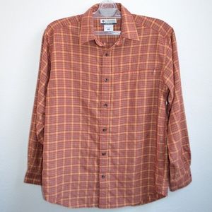 Columbia Mens Plaid Shirt Long Sleeve Red Medium